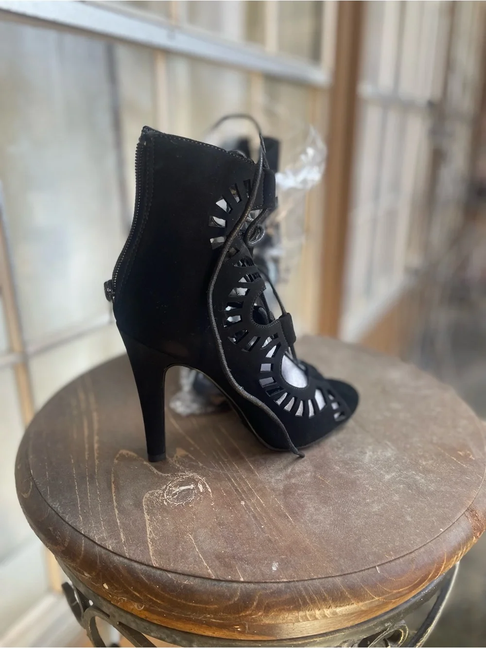 Black Cutout Lace-Up Women’s Heeled Sandals